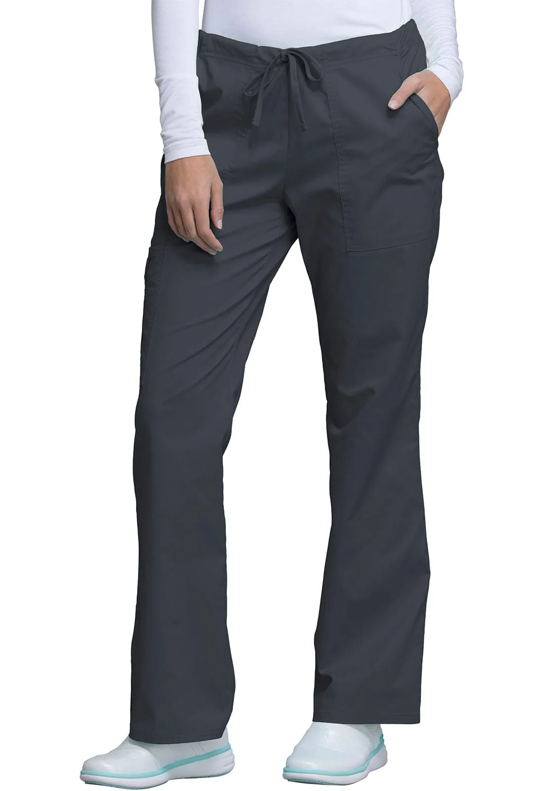 Cherokee Workwear Core Stretch 4044 Scrubs Pants Womens Mid Rise Drawstring Cargo Pewter