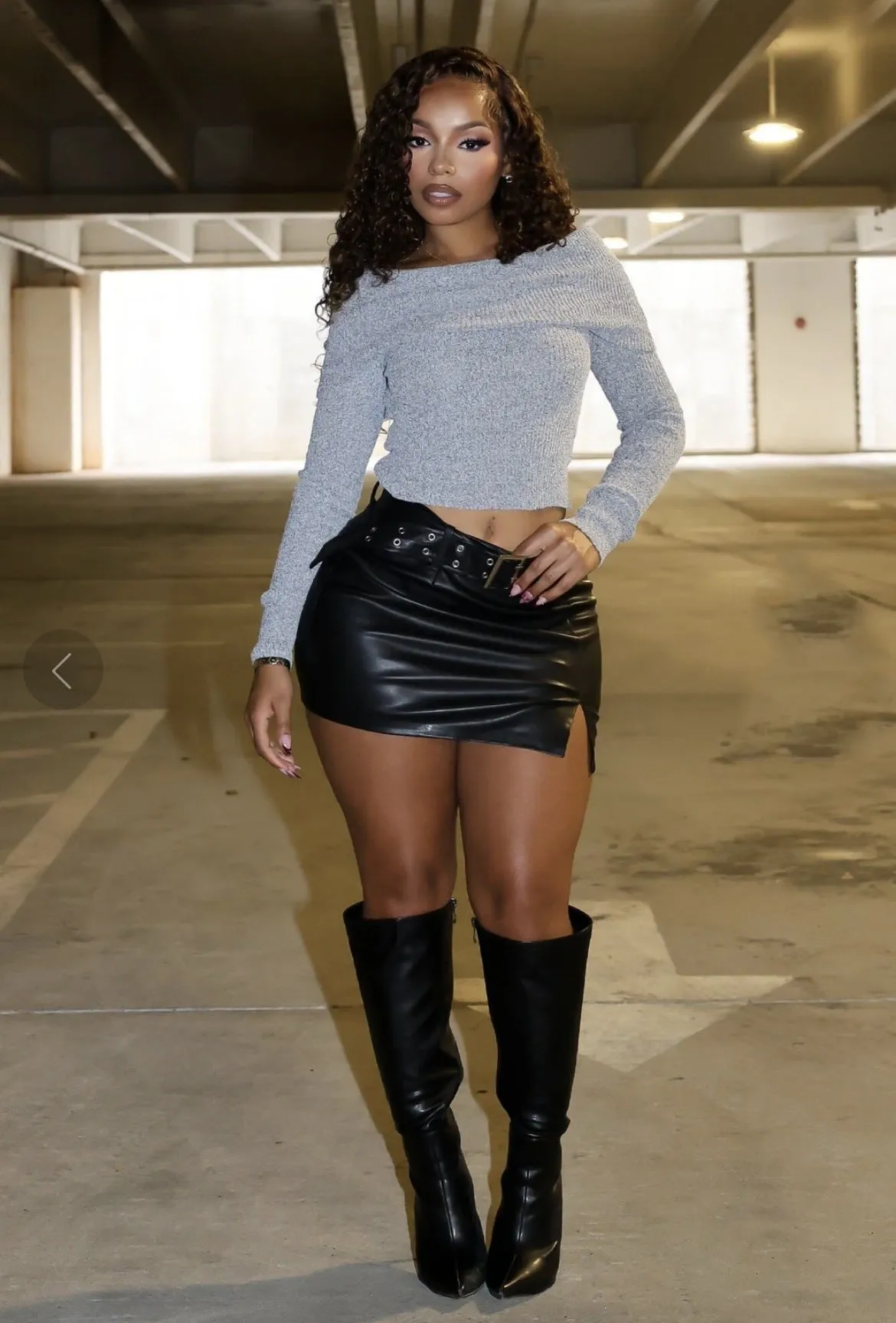 Chic Belted PU Leather Slit Bodycon Short Statement Skirt