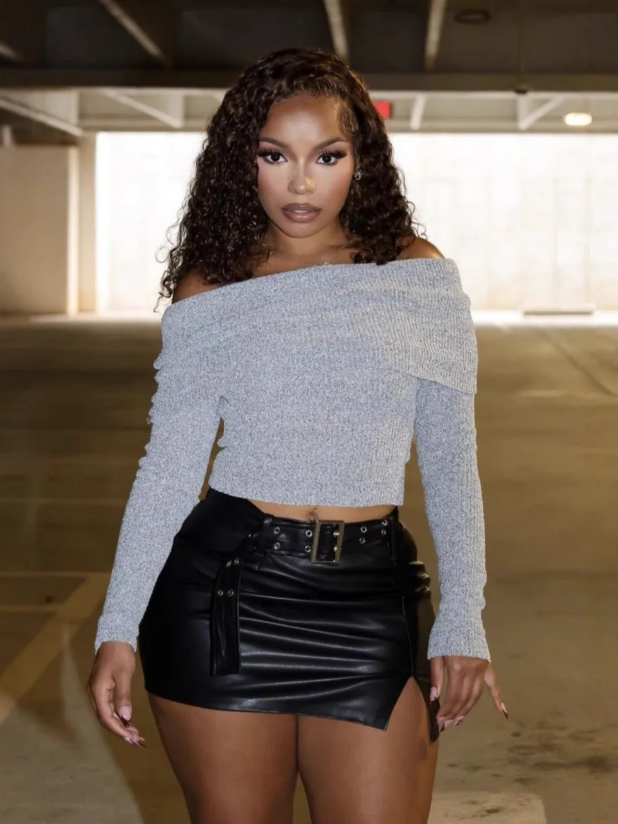 Chic Belted PU Leather Slit Bodycon Short Statement Skirt