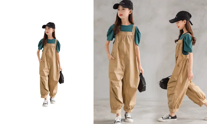 Children's Belted Khaki Overalls