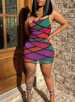 Chloe Mesh Multi-Color Patchwork Mini Dress