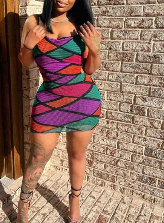 Chloe Mesh Multi-Color Patchwork Mini Dress