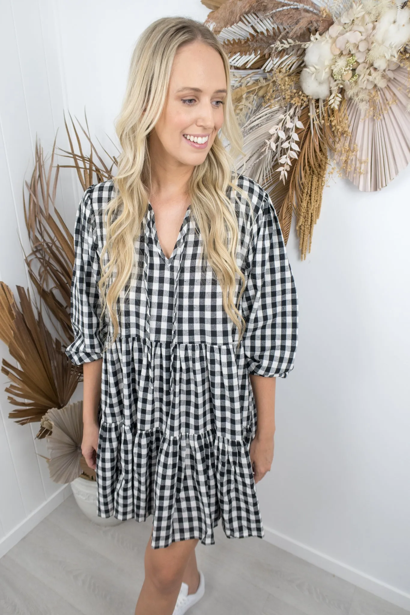 Clara Dress -Gingham black/white