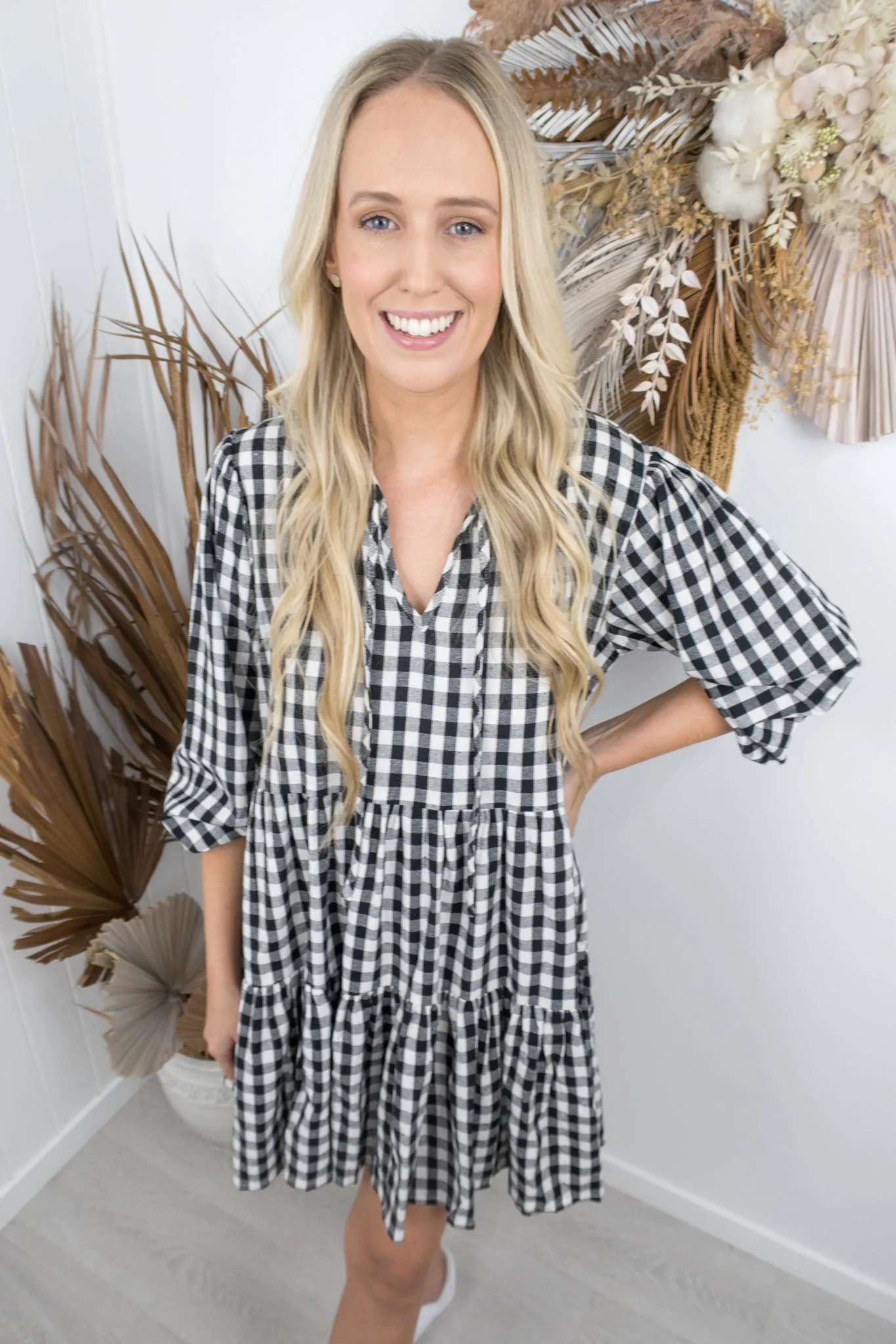 Clara Dress -Gingham black/white