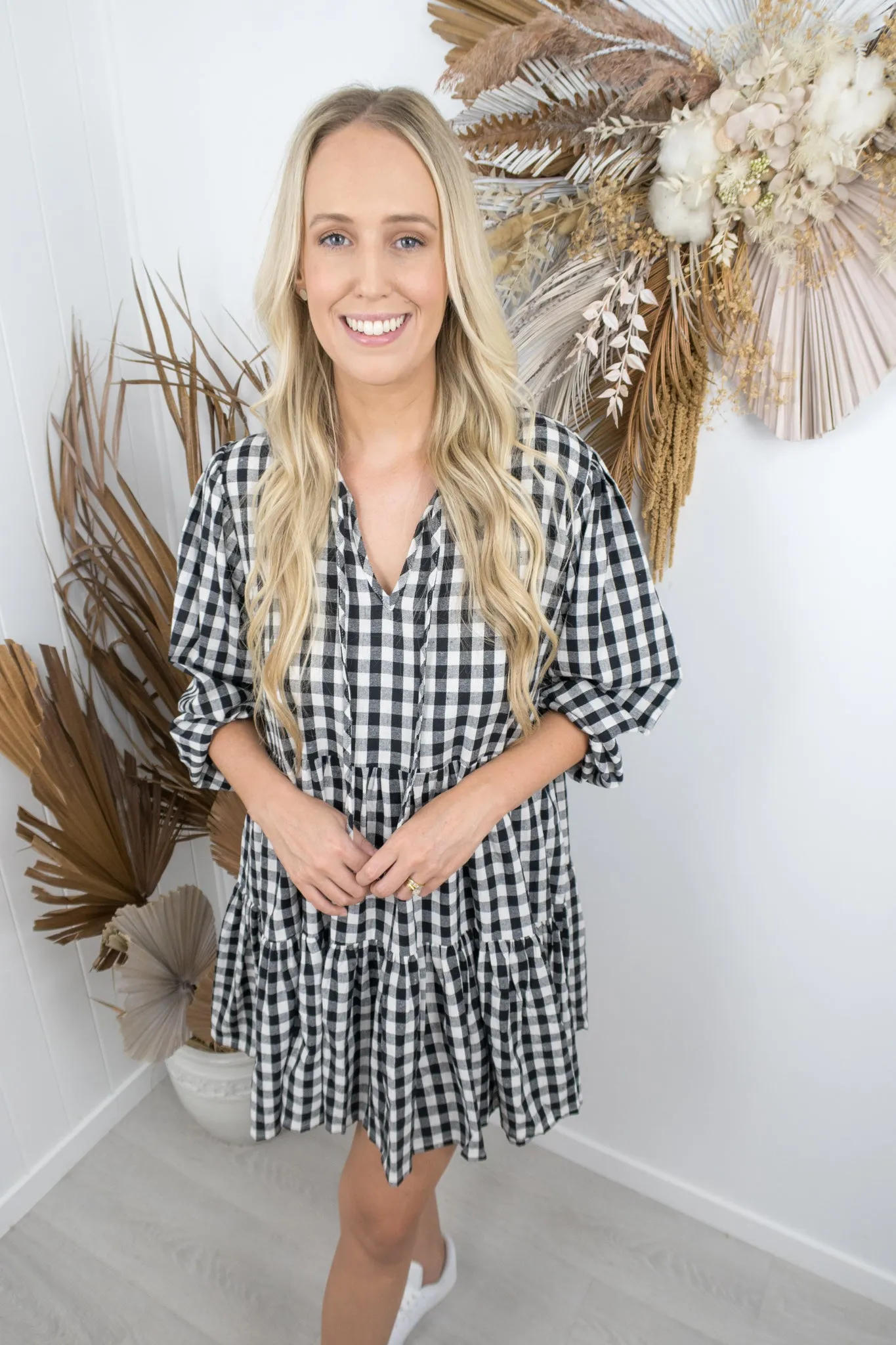 Clara Dress -Gingham black/white