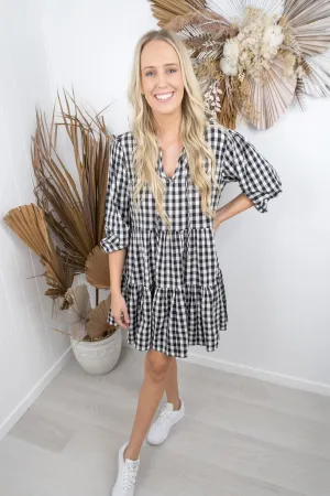 Clara Dress -Gingham black/white