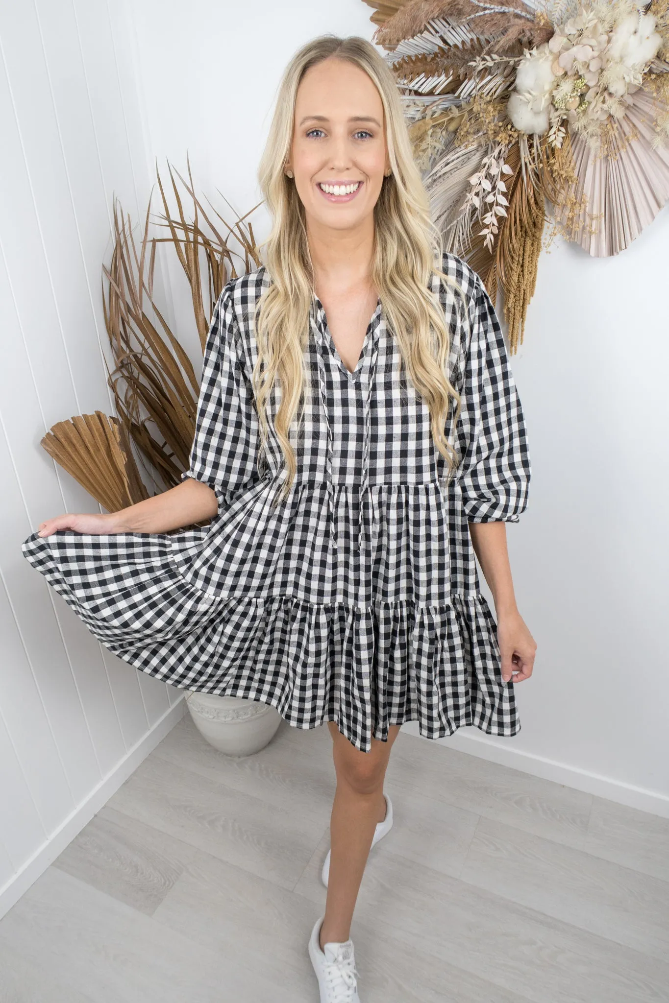 Clara Dress -Gingham black/white