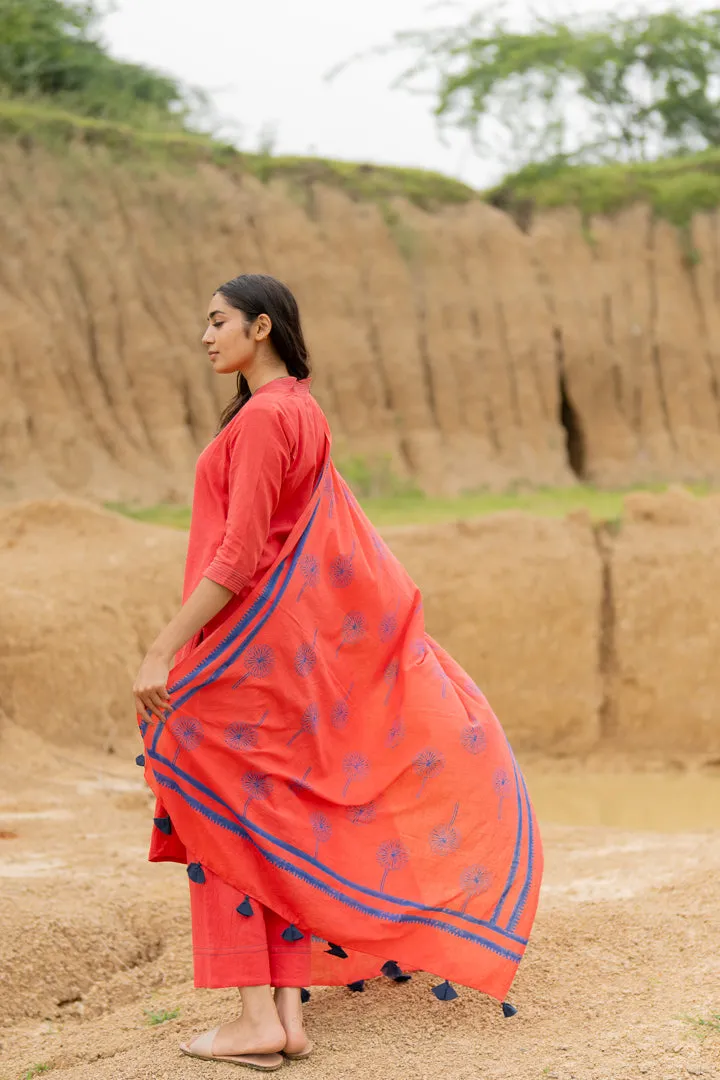 Coral Red Kurta set with Dupatta