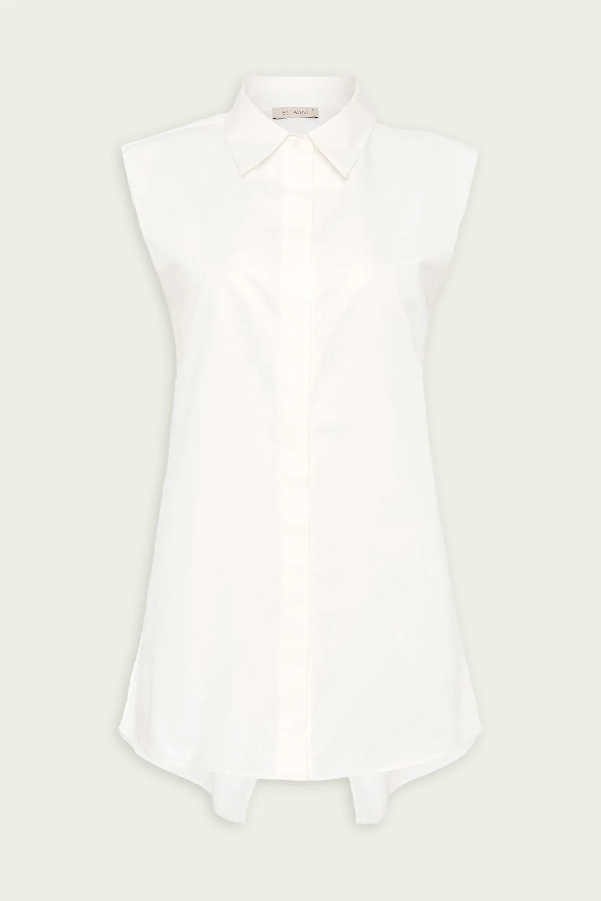 Cotton Belted Sleeveless Shirt in White