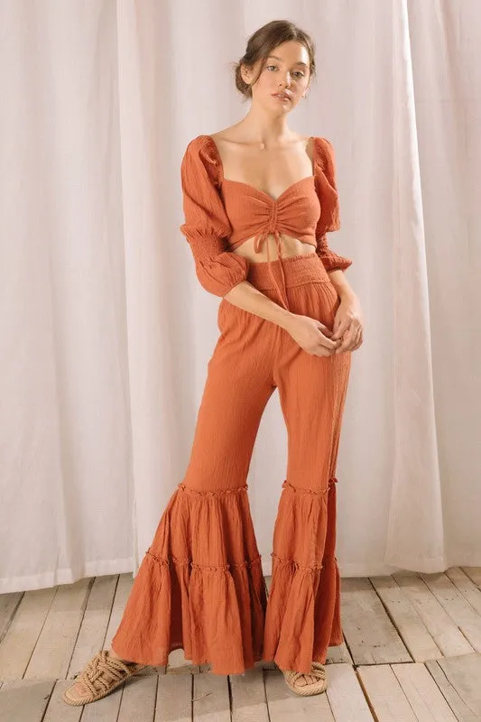 Crepe Ruched Center Crop Top