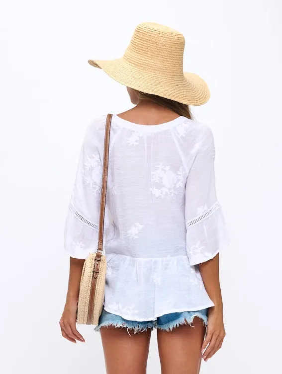 CROCHET TRIM PEPLUM SHIRT
