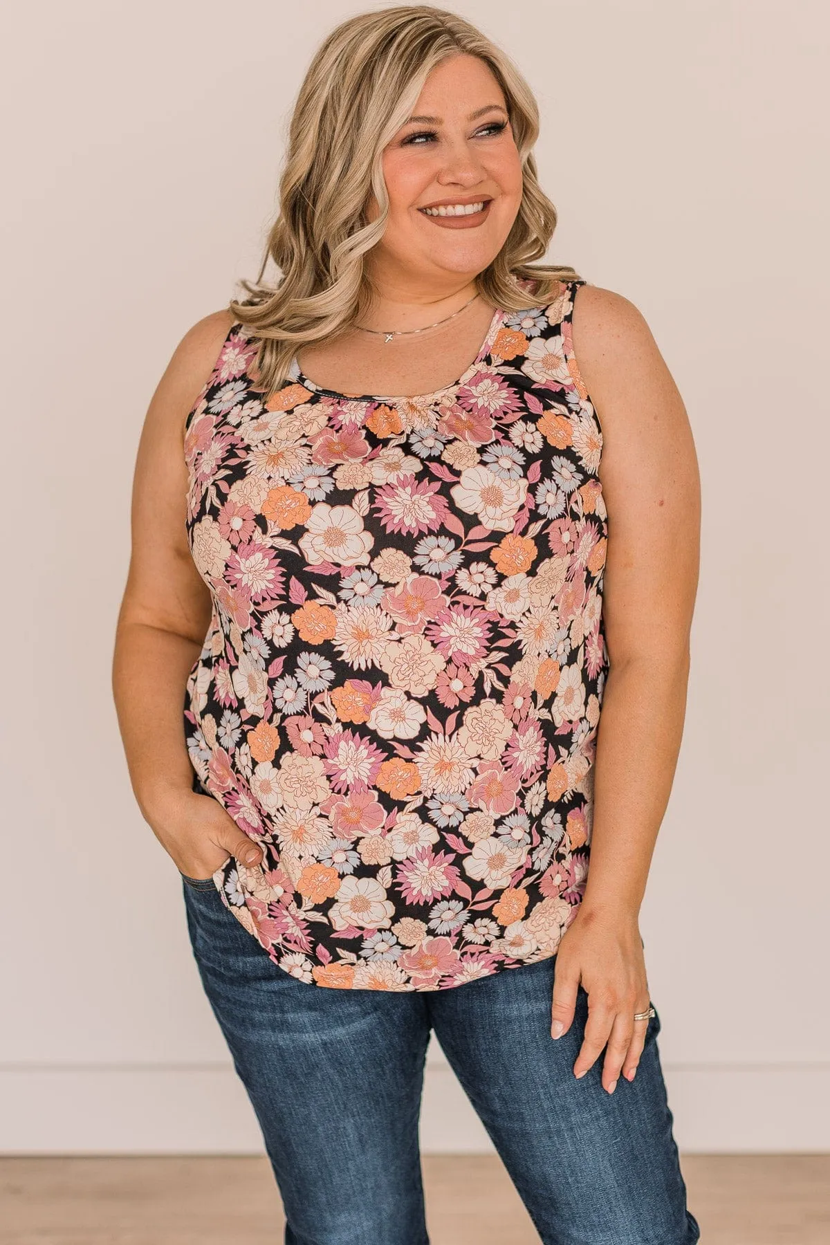 Cross Your Path Floral Tank Top- Black
