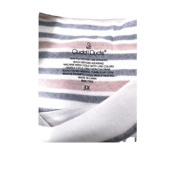 Cuddl Duds Womens Cream Gray Striped Knit Long Sleeve Pajama Sets Plus Sz 3X New