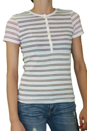 CUSTO BARCELONA Women's Piper Comblaila Striped Henley Top 290310 $98 NWT
