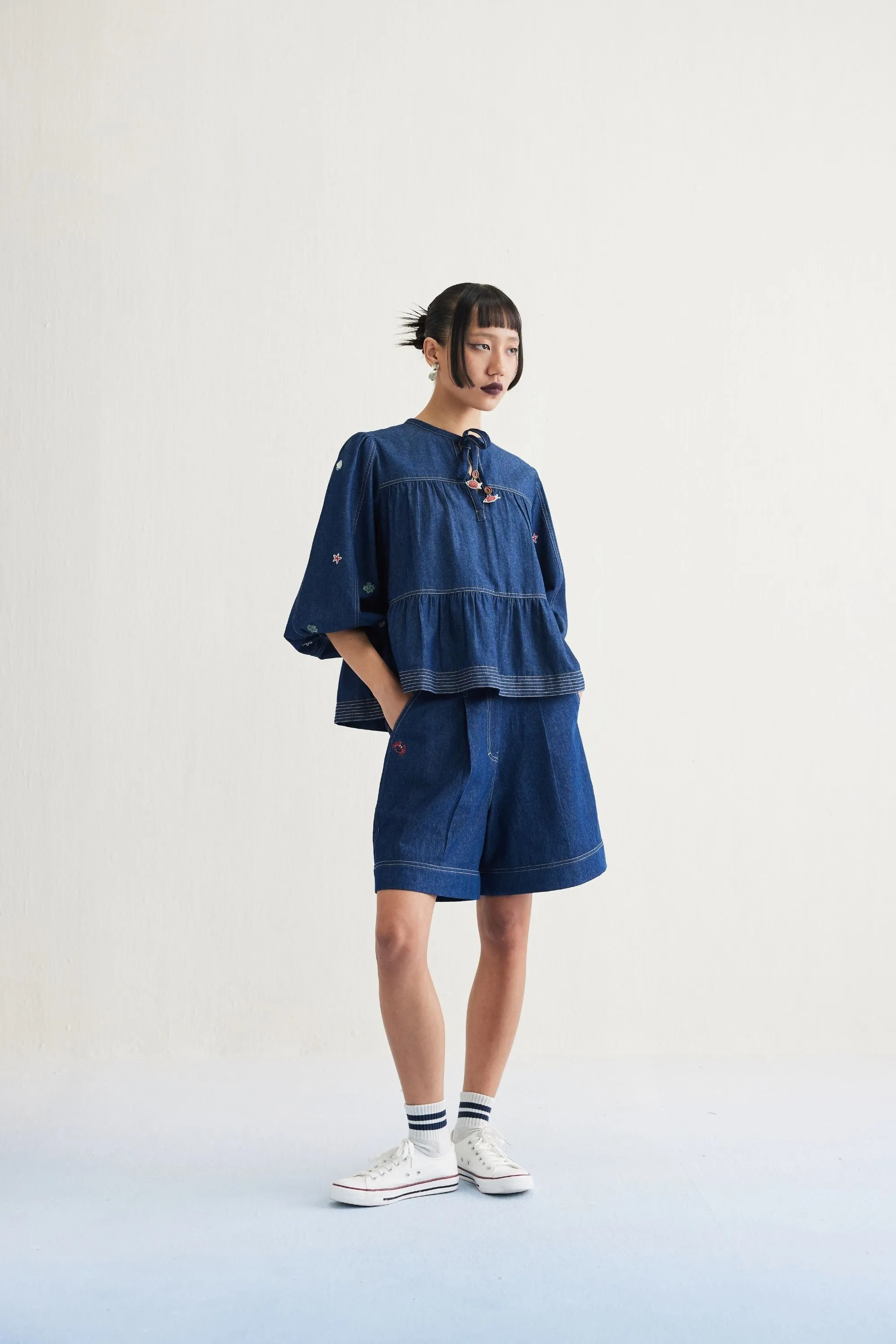 Deep Sea Sustainable Denim Peplum Top