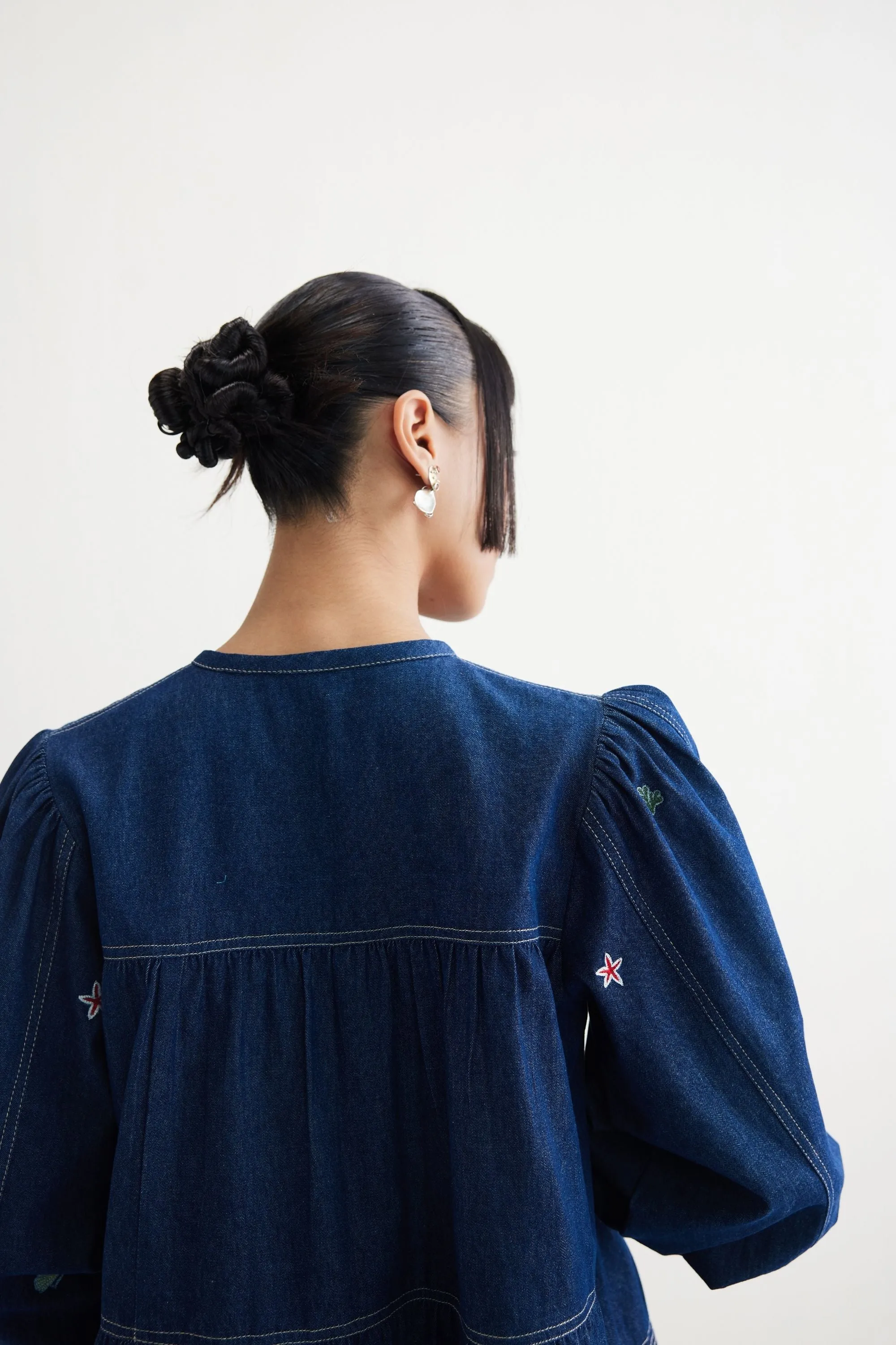 Deep Sea Sustainable Denim Peplum Top