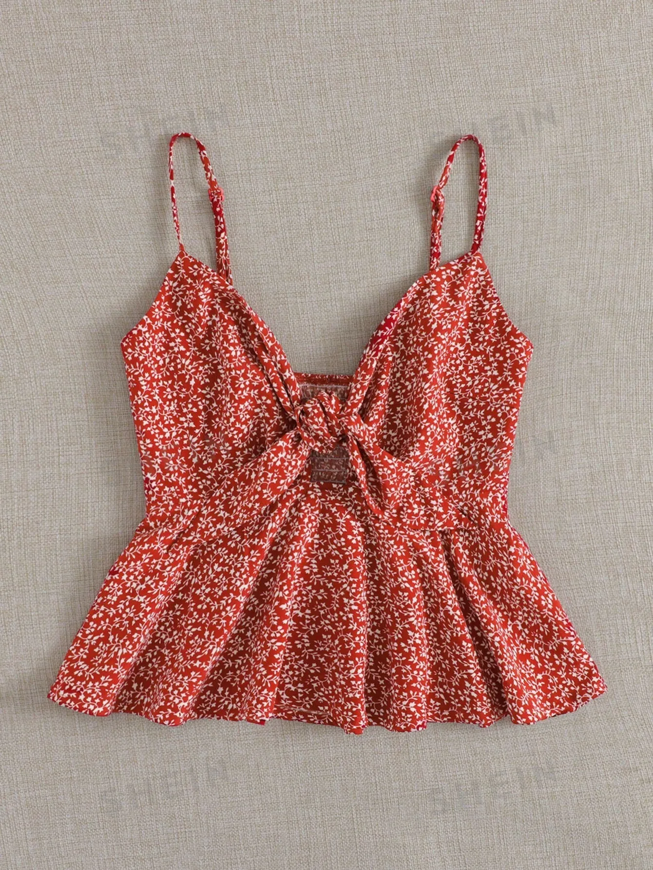 Ditsy Floral Self-Tie Cami Peplum Top