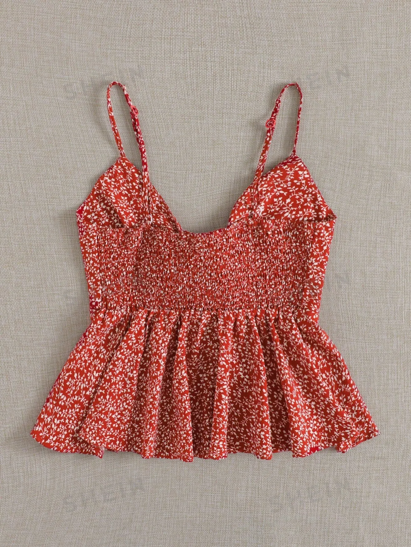 Ditsy Floral Self-Tie Cami Peplum Top