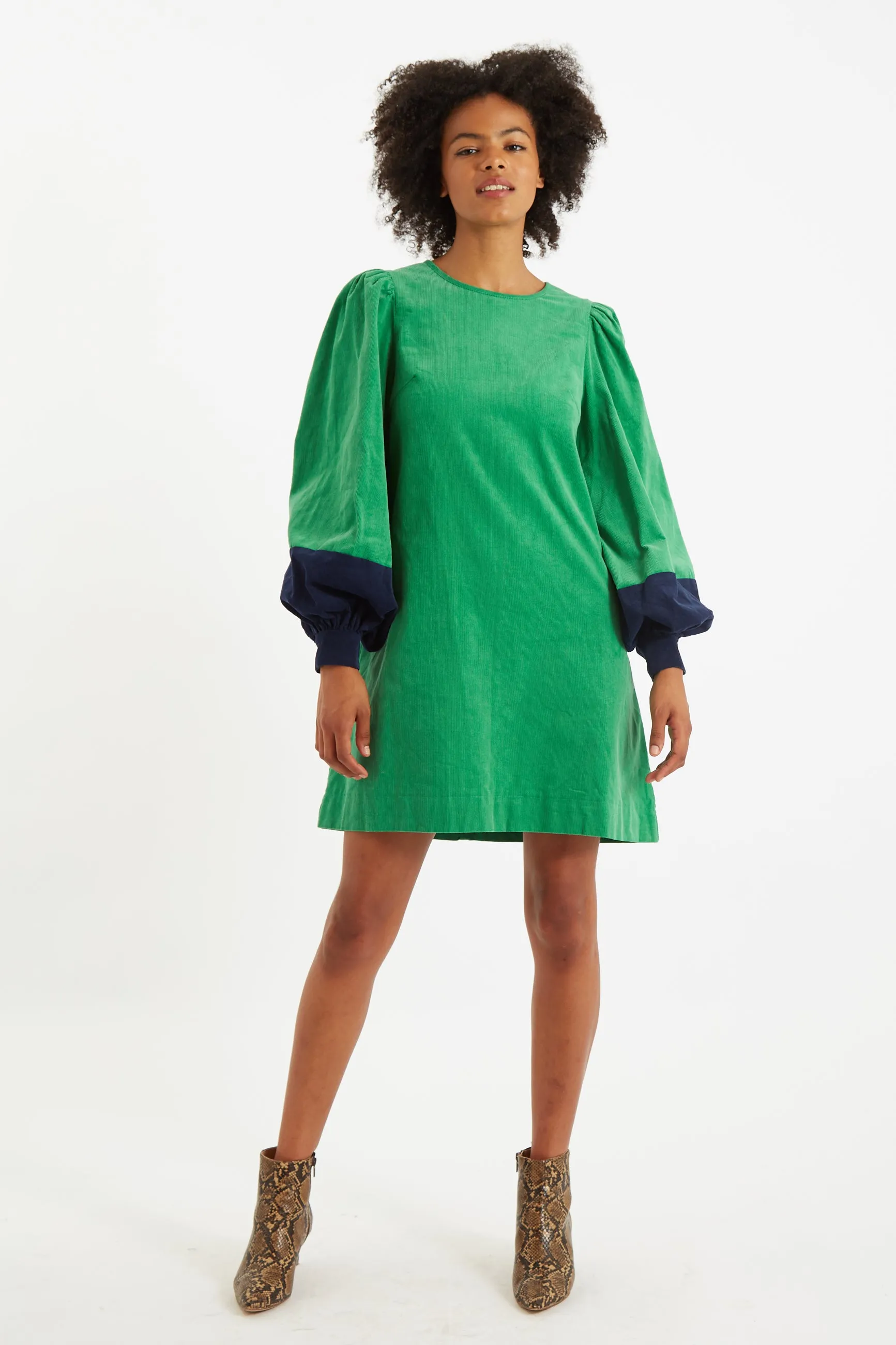 Dixi Green Babycord Long Sleeve Mini Dress