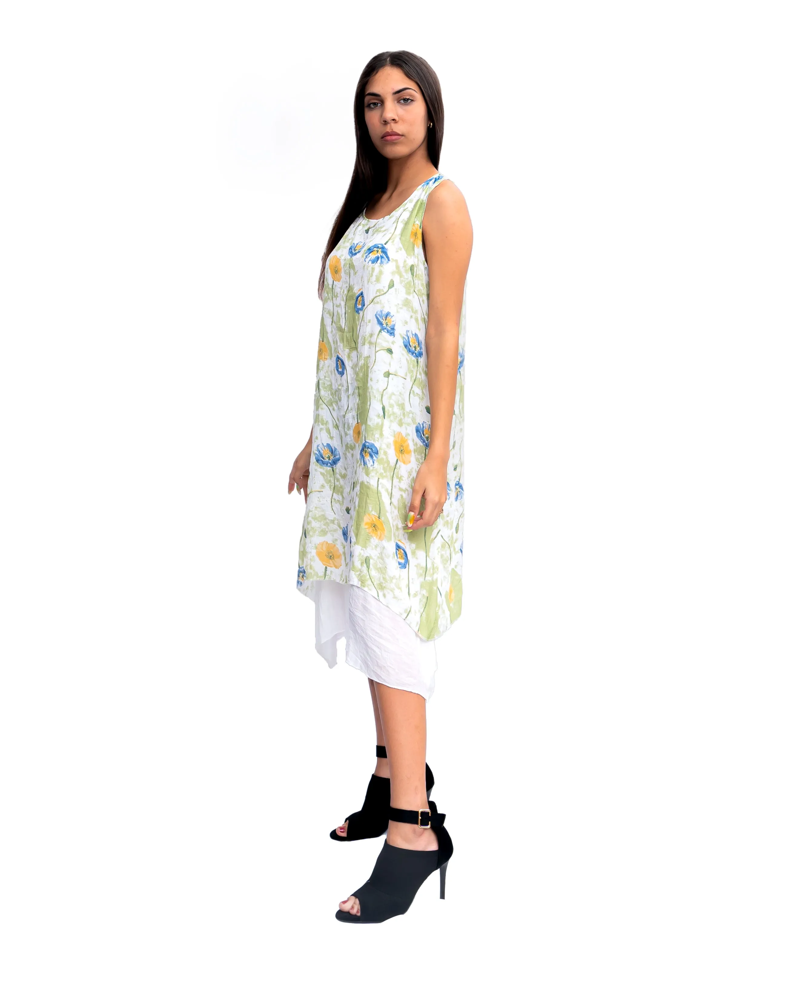Double Layer Flower Print Shift Dress