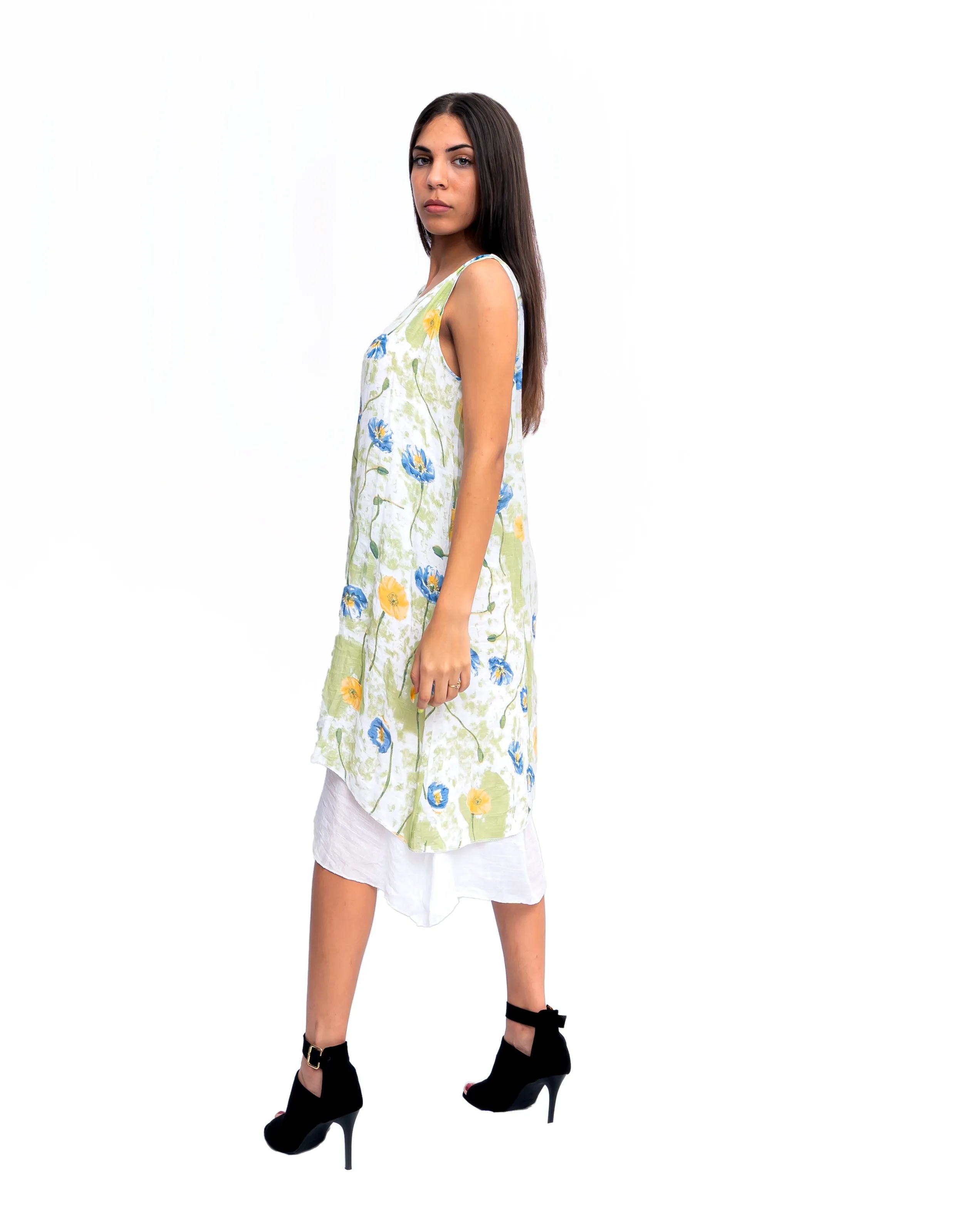 Double Layer Flower Print Shift Dress