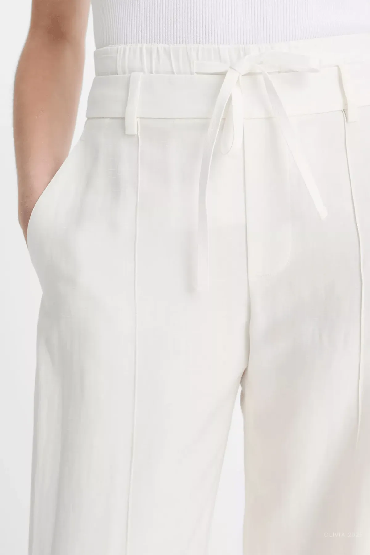 Double-Waistband Drawstring Pant in Off-White