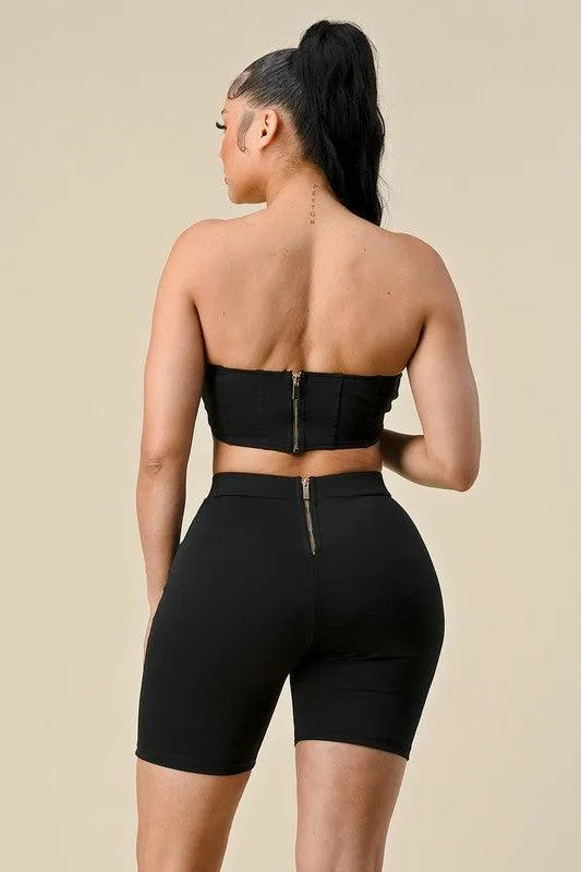 DRAWSTRING CAPRI AND CROP TOP