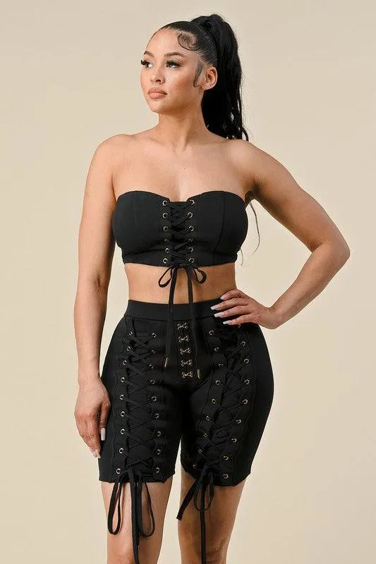 DRAWSTRING CAPRI AND CROP TOP