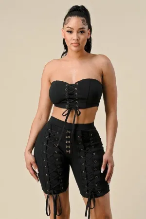 DRAWSTRING CAPRI AND CROP TOP