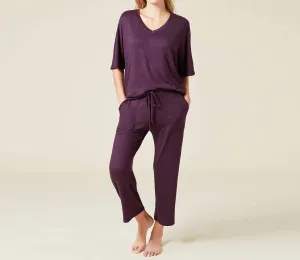 Dream Relaxed V-Neck & Capri Pants Lounge Set In Fig
