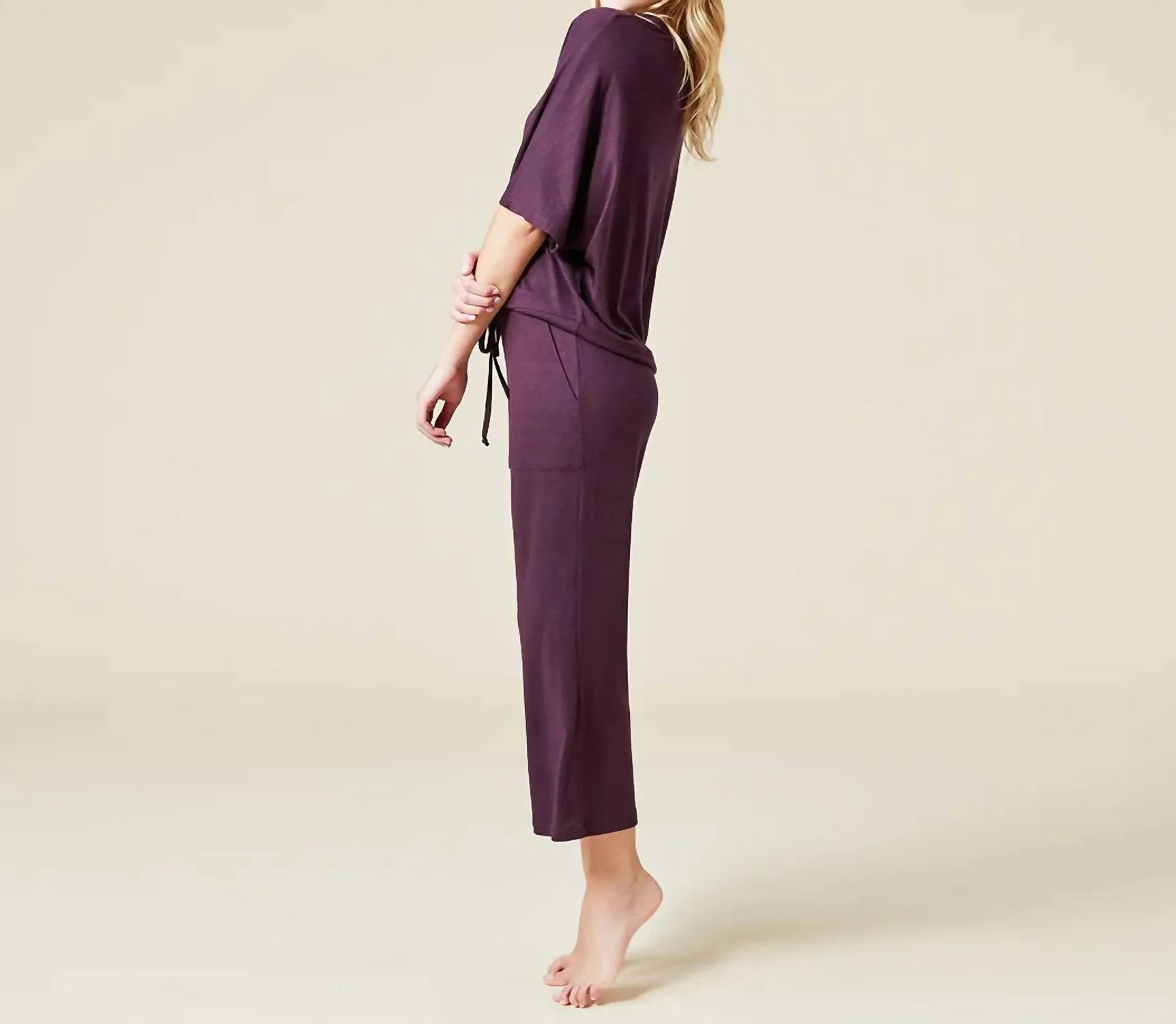 Dream Relaxed V-Neck & Capri Pants Lounge Set In Fig