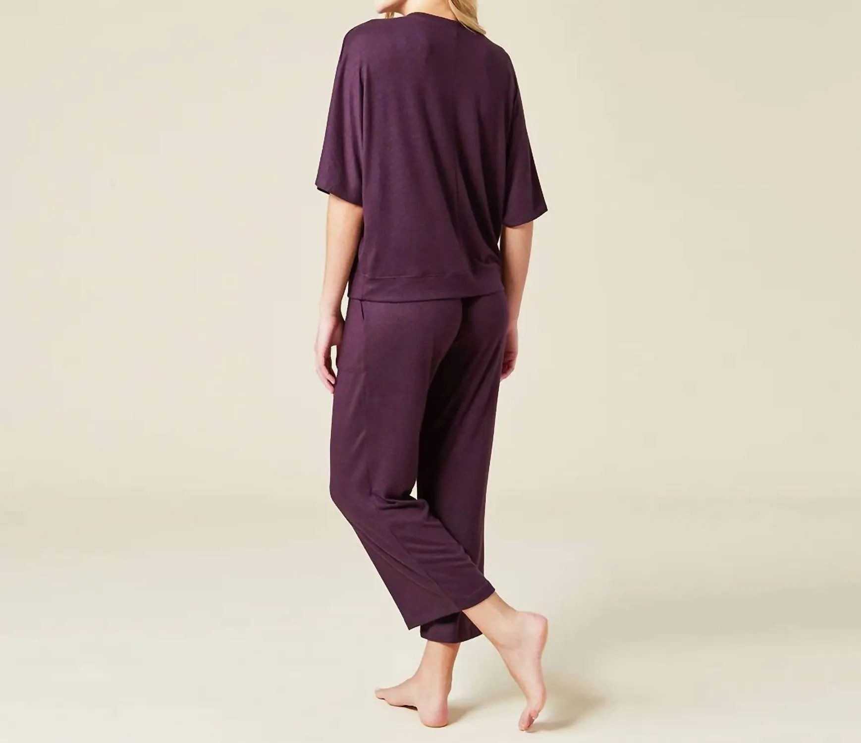 Dream Relaxed V-Neck & Capri Pants Lounge Set In Fig