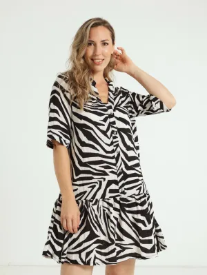 Drop Hem Shift Dress - Black/Cream