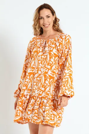 Drop Hem Shift Dress - White/Orange