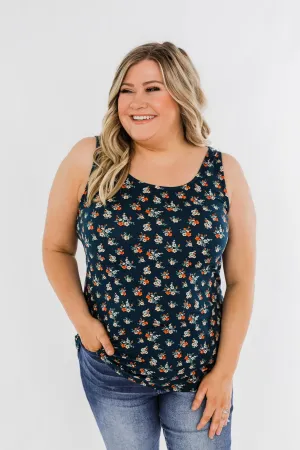 Easily Attracted Floral Tank Top- Dark Teal