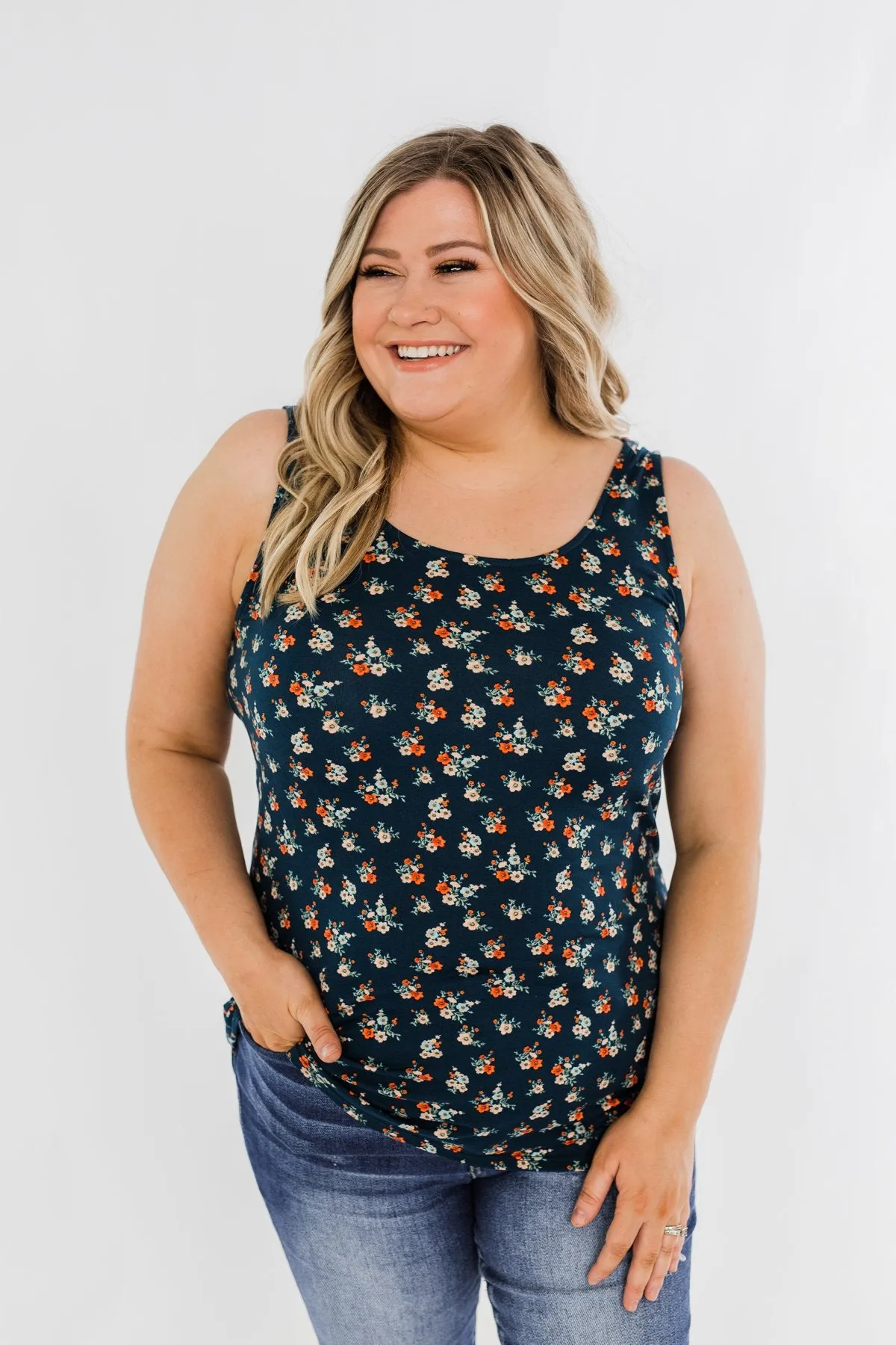 Easily Attracted Floral Tank Top- Dark Teal