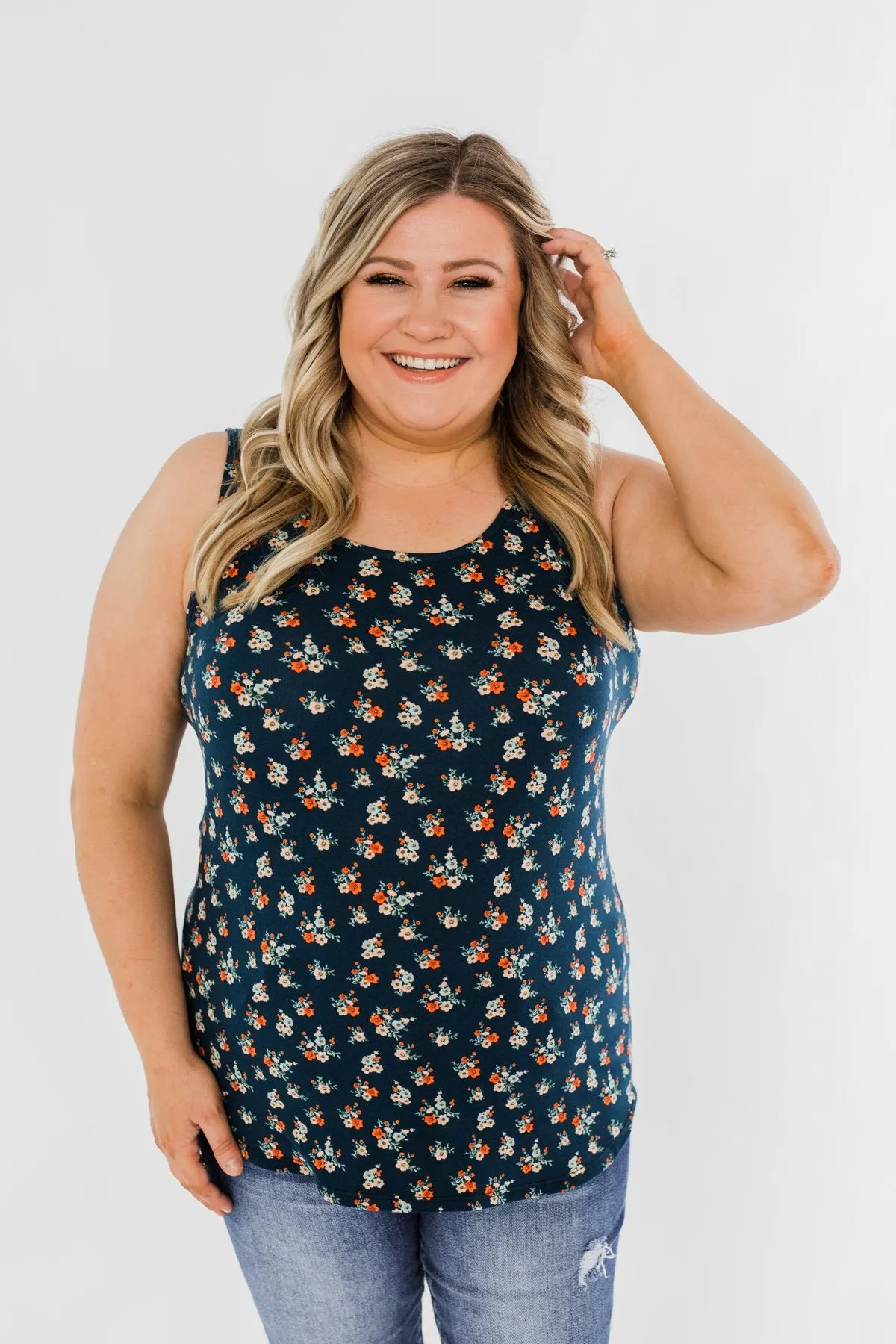 Easily Attracted Floral Tank Top- Dark Teal