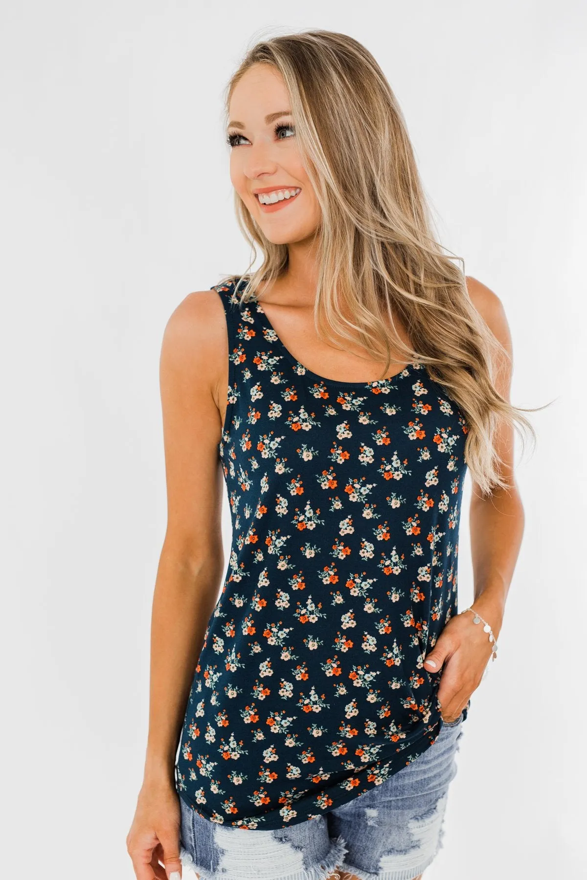 Easily Attracted Floral Tank Top- Dark Teal