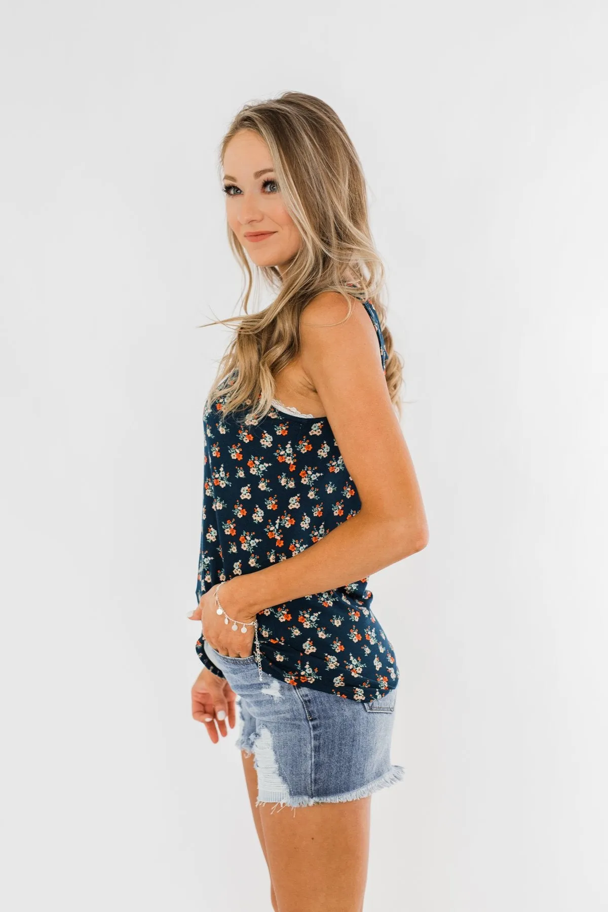 Easily Attracted Floral Tank Top- Dark Teal