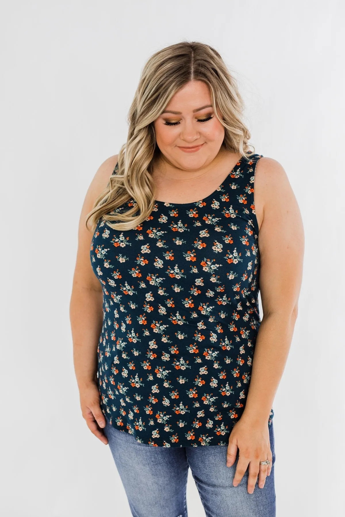 Easily Attracted Floral Tank Top- Dark Teal