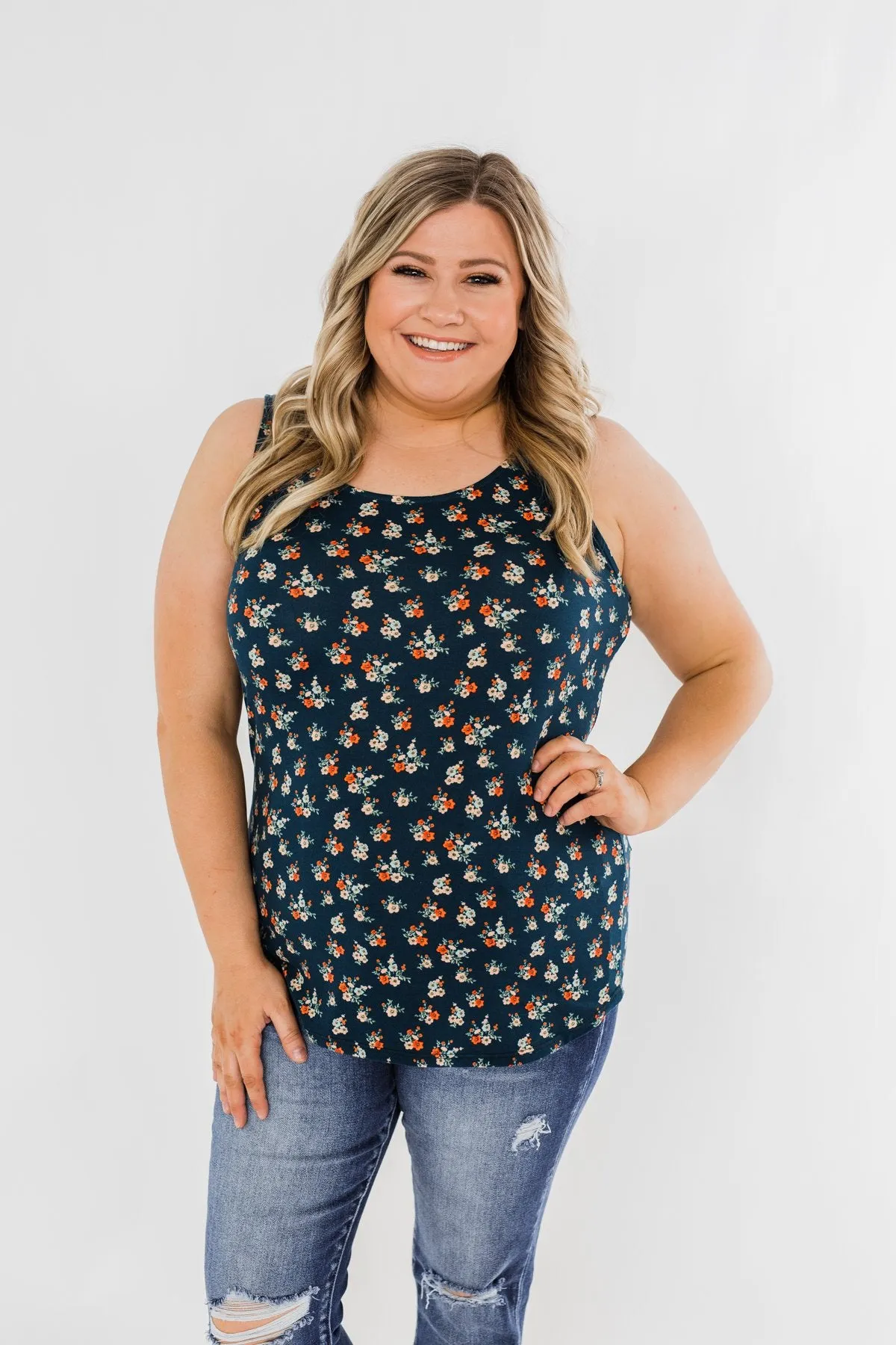 Easily Attracted Floral Tank Top- Dark Teal