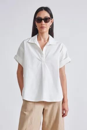 Easy Popover Henley Top in Cream