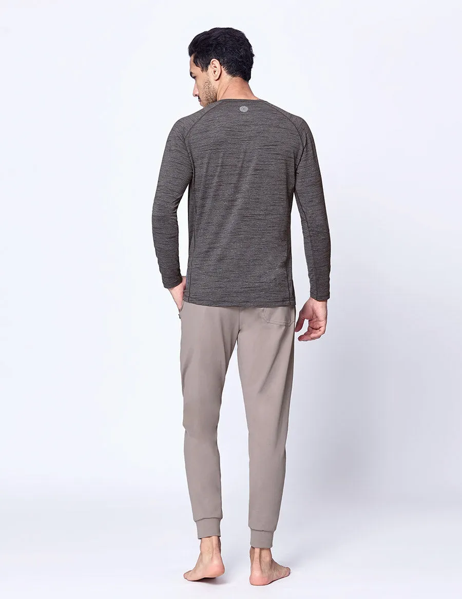 easyoga LA-VEDA Multipro Men's Henley  Long Sleeve - M26 M-Gray Tigerstripe