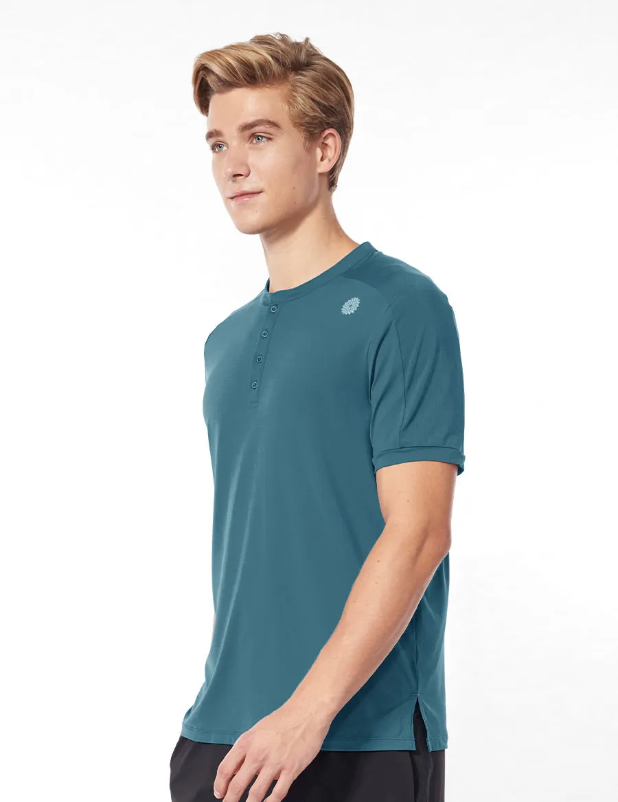 easyoga LESPIRO Men's Henley Tee - B31 Coral Blue