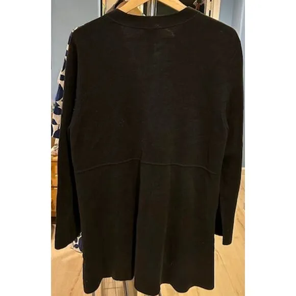 EILEEN FISHER Black Silk Blend Mandarin Collar Button Tunic Sweater Womens LARGE