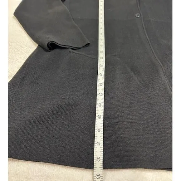 EILEEN FISHER Black Silk Blend Mandarin Collar Button Tunic Sweater Womens LARGE