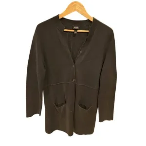 EILEEN FISHER Black Silk Blend Mandarin Collar Button Tunic Sweater Womens LARGE