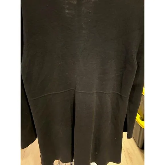 EILEEN FISHER Black Silk Blend Mandarin Collar Button Tunic Sweater Womens LARGE