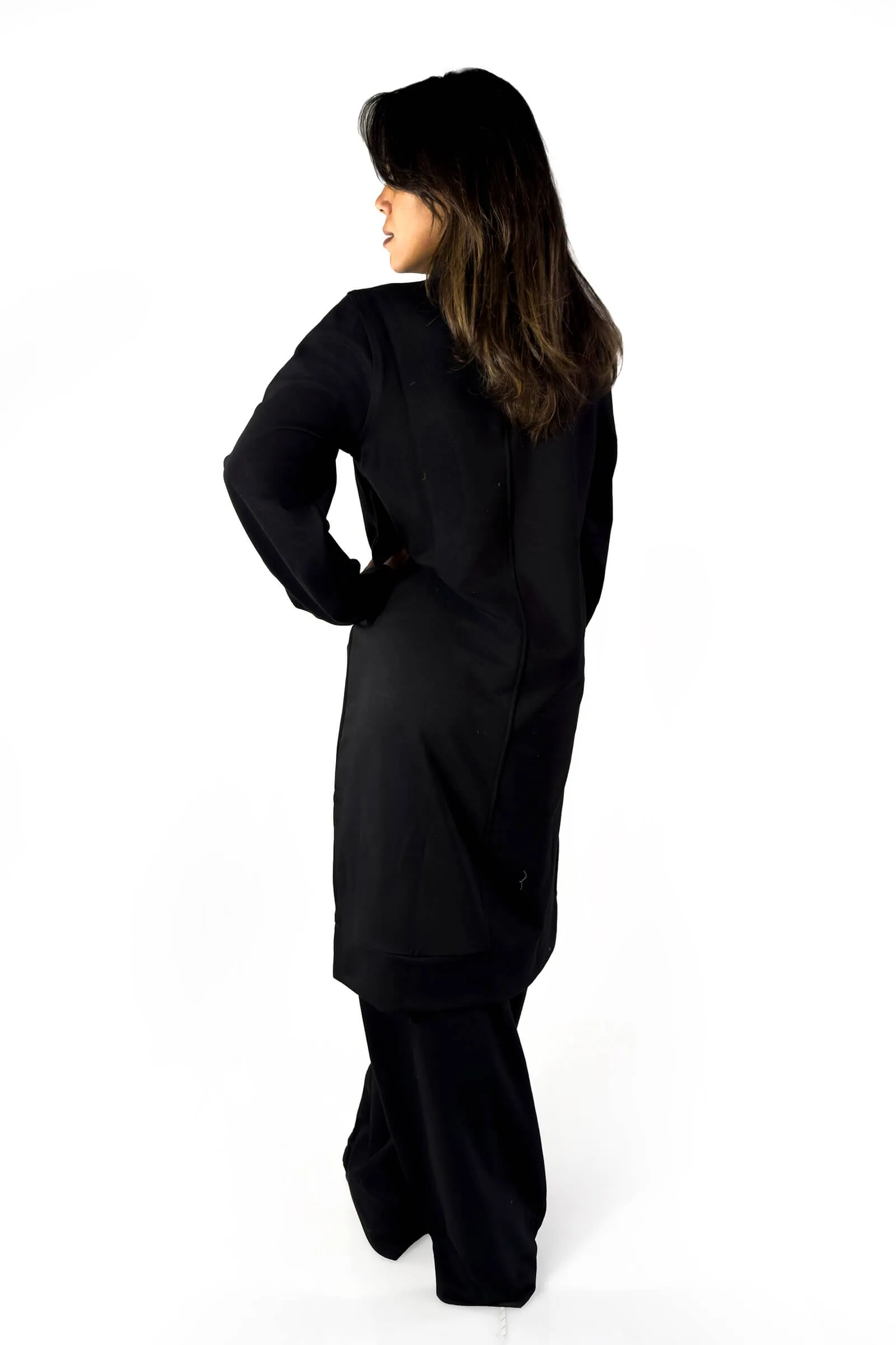 Elegant Black Ribbed Suede Lounge Set