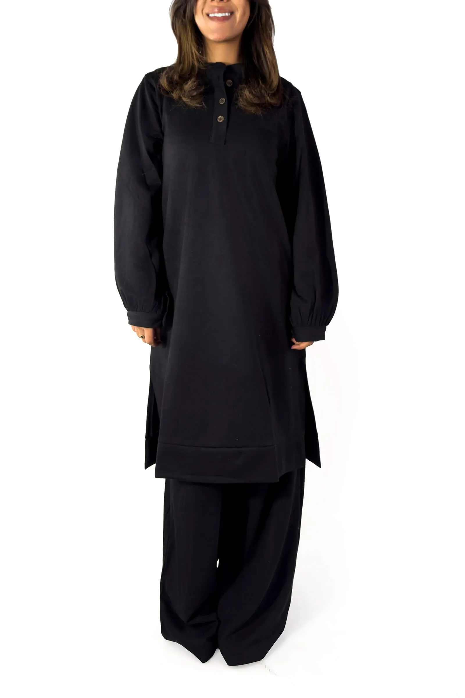 Elegant Black Ribbed Suede Lounge Set